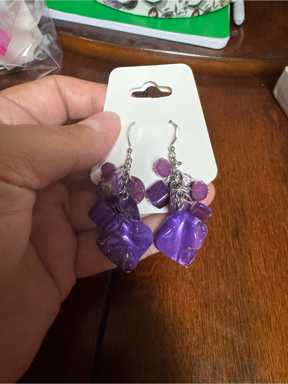 cluster dangle designs featuring purple beads earrings